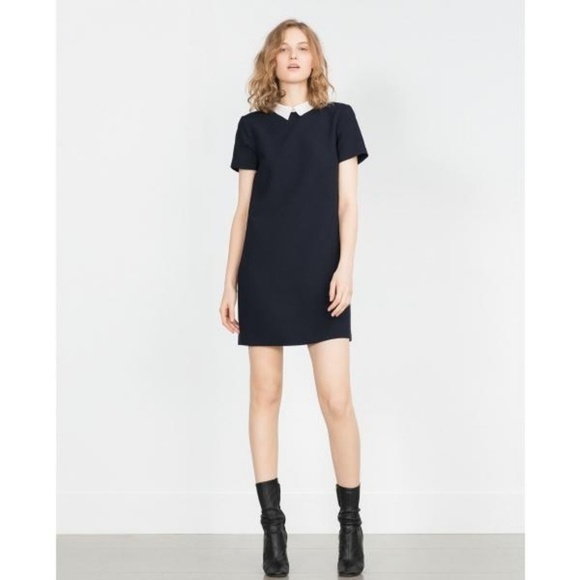 navy blue dress with white collar